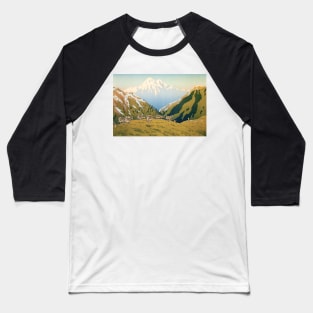 Cows on Mountain Hills Landscape Painting Baseball T-Shirt
